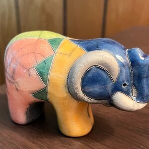 Kiona Mexico Tonala Style Elephant 3”x5” Ceramic Figurine Crackle Glaze